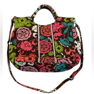Vera Bradley Large Floral Lola Two-Way Tote Brown Quilted Cotton Crossbody
